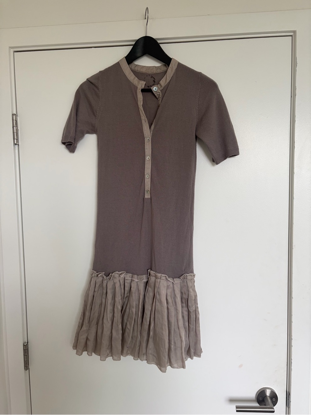 Taupe Short-Sleeve Ruffle Hem Dress